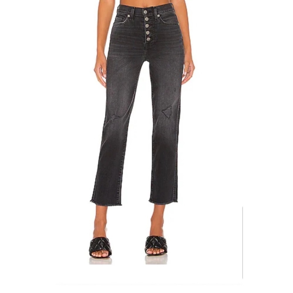 7 For All Manking Women Black High-Waisted Crop Straight Jeans 25 Y2k Retro goth